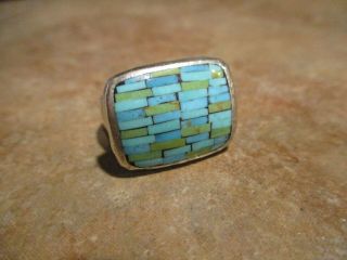 EXTRA FINE Vintage Navajo Sterling Silver Inlay Turquoise Ring Size 7.  75 2