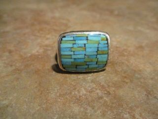 EXTRA FINE Vintage Navajo Sterling Silver Inlay Turquoise Ring Size 7.  75 3
