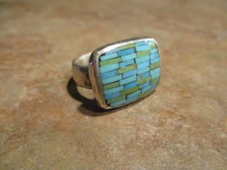 EXTRA FINE Vintage Navajo Sterling Silver Inlay Turquoise Ring Size 7.  75 4