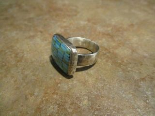 EXTRA FINE Vintage Navajo Sterling Silver Inlay Turquoise Ring Size 7.  75 5