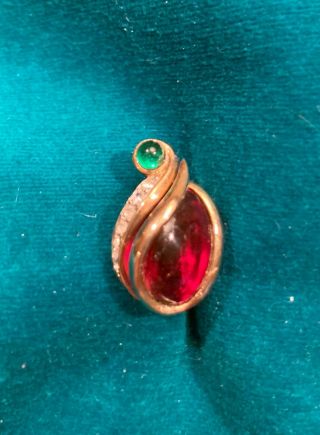 Vintage Signed Trifari Alfred Philippe Ruby Cabochon Earring Clip - On 3