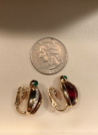 Vintage Signed Trifari Alfred Philippe Ruby Cabochon Earring Clip - On 5