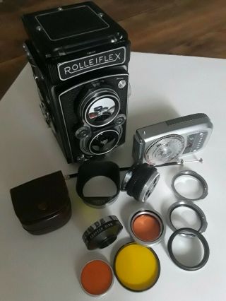 Rollei Rolleiflex Tlr 3.  5 Mx 75mm With Tessar Carl Zeiss Lens Vintage Camera