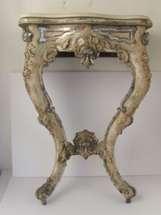 Antique Carved French Rococo Console Table With Marble Top