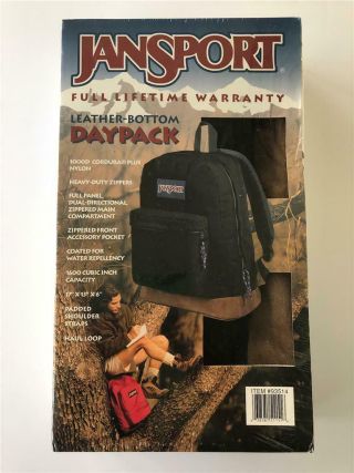 Vintage Black Jansport Daypack Leather Bottom Backpack Nos Box Usa