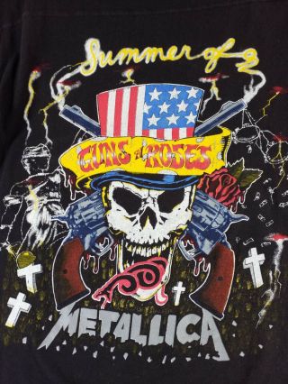 Vtg 1992 Guns N Roses Metallica Usa Summer Tour Concert T Shirt Bootleg Large
