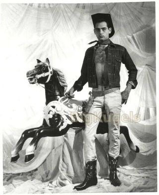 1960s Rare Vintage 8x10 Willard Male Hairy Cowboy With Carousel Horse Beefcake