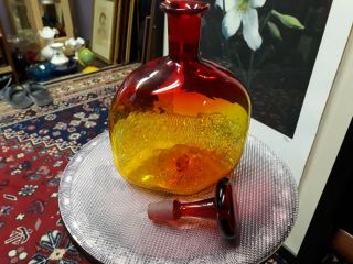 Vintage BLENKO Blown Glass Amberina Decanter w Stopper STUNNING 6