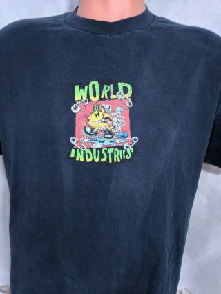 Vtg 90s World Industries T - Shirt Sz Large Blue Made In USA Skate Skateboards 2