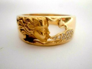 Rare Antique 18k Solid Gold/diamonds Art Deco Handmade Goddess Ring Sz9 9.  72g