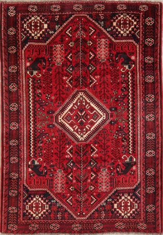 Vintage Geometric Tribal Dynasty Persepolis Abadeh Area Rug Hand - Knotted RED 6x8 2