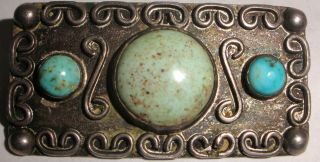 Vintage Navajo Old Pawn Sterling Silver Turquoise Brooch Fred Harvey Era
