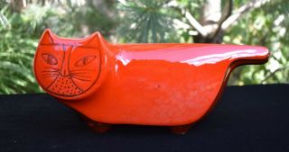 Vtg Mid Century Modern Baldelli Orange Red Pottery Cat Bank Italy No.  806 Mod