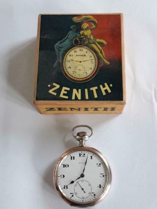 " Zenith - Grand Prix Paris 1900 " Silver Pocket Watch Open Face Swiss Made,  Box
