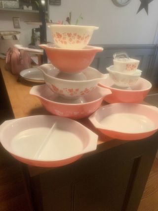 Pyrex Pink Gooseberry Cinderella Mixing Bowl Set Vintage 1957 441 442 443 444