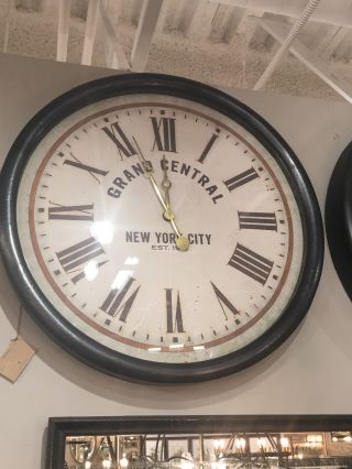 Huge York City 30 " Aged Metal Frame Round Wall Clock Aged Vintage Ivory Face