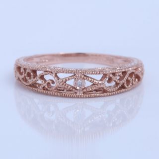 Solid 10k Rose Gold Si/h Diamond Vintage Band Filigree Art Nouveau Antique Ring