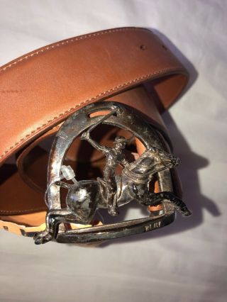 Rare $495 Ralph Lauren Italian Vintage Silver Buckle Equestrian Stirrup Belt 30