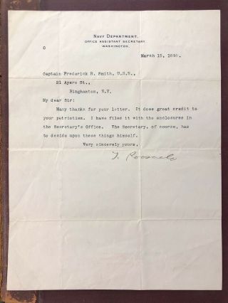 Theodore Roosevelt Signed Personal Letter 1898 Assistant Secretary Of Navy Rare