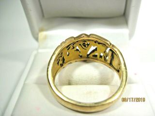 EXTREMELY RARE SOLID 14K GOLD SECRET COMPARTMENT ARTCARVED MASONIC RING 2