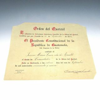 Vintage Guatemala Order of The Quetzal Silver Enamel Cross Medal w/ Box & Doc 9
