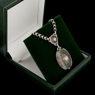 Antique Vintage Deco 18k Gold Diamond & Camphor Glass Lavaliere Pendant Necklace