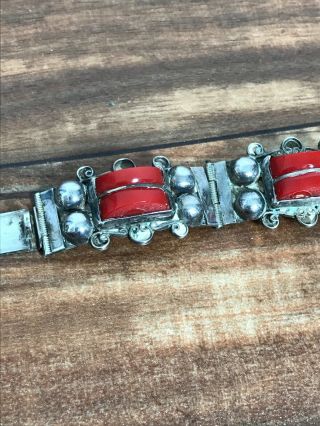 Del Rio Vintage Sterling Silver Red Ornate Hinge Link 6.  5 
