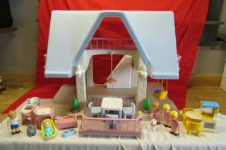 Vintage Little Tikes Place Dollhouse Blue Roof With Accessories People Furniture