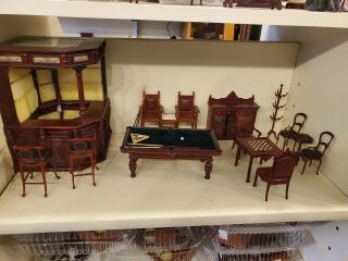 Bespaq Dollhouse Furniture,  Game Room Bar And Billard Set Side Table And Chairs