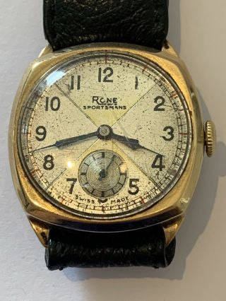 Quality Gents Solid 9ct Gold Vintage Rone 15 Jewel Wrist Watch Cushion