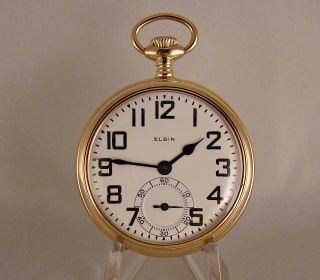 91 Years Old Elgin 17j 14k Gold Filled Open Face Size 16s Railroad Pocket Watch