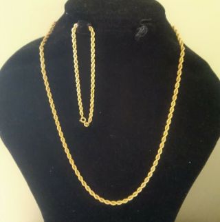 Vintage 9ct Gold Hallmarked Rope Chain Set Necklace 22 " Plus Bracelet 7 "
