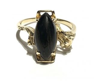 Vintage Black Coral Cabochon 14k Gold Ring 3.  6gr Sz 9.  25
