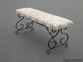 Vintage Spanish Style Metal Wrought Iron Floral Design Bench