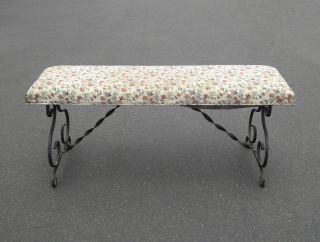 Vintage Spanish Style Metal Wrought Iron Floral Design Bench 2
