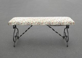 Vintage Spanish Style Metal Wrought Iron Floral Design Bench 3