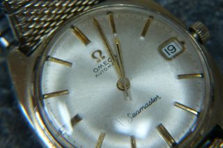 SOLID 14k Gold Vintage Men ' s Omega Seamaster Automatic Watch W/Calendar Runs 10