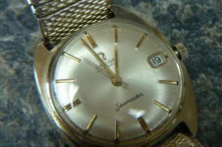 SOLID 14k Gold Vintage Men ' s Omega Seamaster Automatic Watch W/Calendar Runs 2
