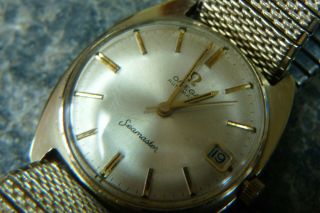 SOLID 14k Gold Vintage Men ' s Omega Seamaster Automatic Watch W/Calendar Runs 3