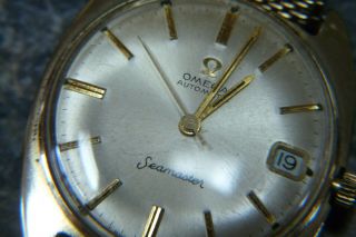 SOLID 14k Gold Vintage Men ' s Omega Seamaster Automatic Watch W/Calendar Runs 9