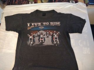 Vtg Harley Davidson 3d Emblem “live To Ride” Kansas City,  Mo Shirt Sz Lrg