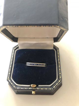 Vintage Art Deco 14k White Gold Blue Sapphire Wedding Band Ring Sz 6.  25.  Sizable