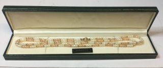 Vintage Pink & White Double Strand Pearl Necklace With 9ct Gold Fittings,  Boxed