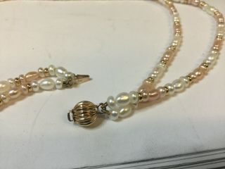 Vintage Pink & White Double Strand Pearl Necklace With 9ct Gold Fittings,  Boxed 8