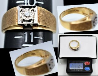 Antique Vtg Gothic 10k Gold.  11ct Diamond Solitaire Ring 6.  4Gram Sz10.  5 No Scrap 3