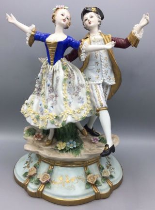 Vintage Dresden Art Porcelain Figurine Dancing Couple Large