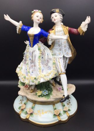 Vintage DRESDEN ART Porcelain Figurine Dancing Couple LARGE 2