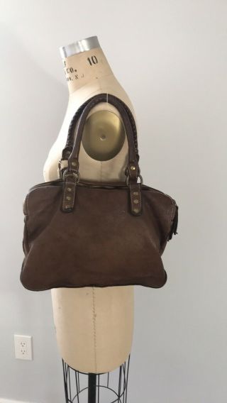 NWT Costanza Rota Vintage Distressed Brown Leather Women ' s Satchel/ Shoulder Bag 2