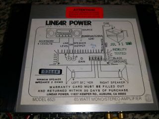 Linear Power Model 652i 625 I 65 Watt Car Stereo Power Amplifier Vintage USA 3