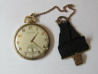 Hamilton Art Deco 917 14k G.  F.  10 Size Pocket Watch With Chain,  Dates To 1946 Ww2